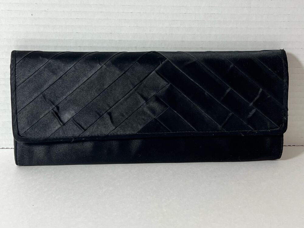 Aldo Formal Satin Clutch Shoulder Bag Black Pleated with Silver Chain